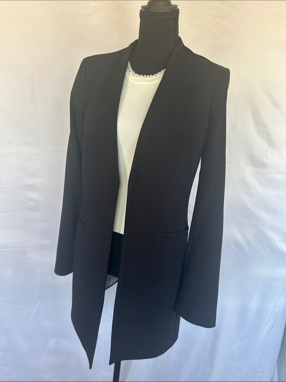 Calvin Klein Black Open-Front Long Blazer